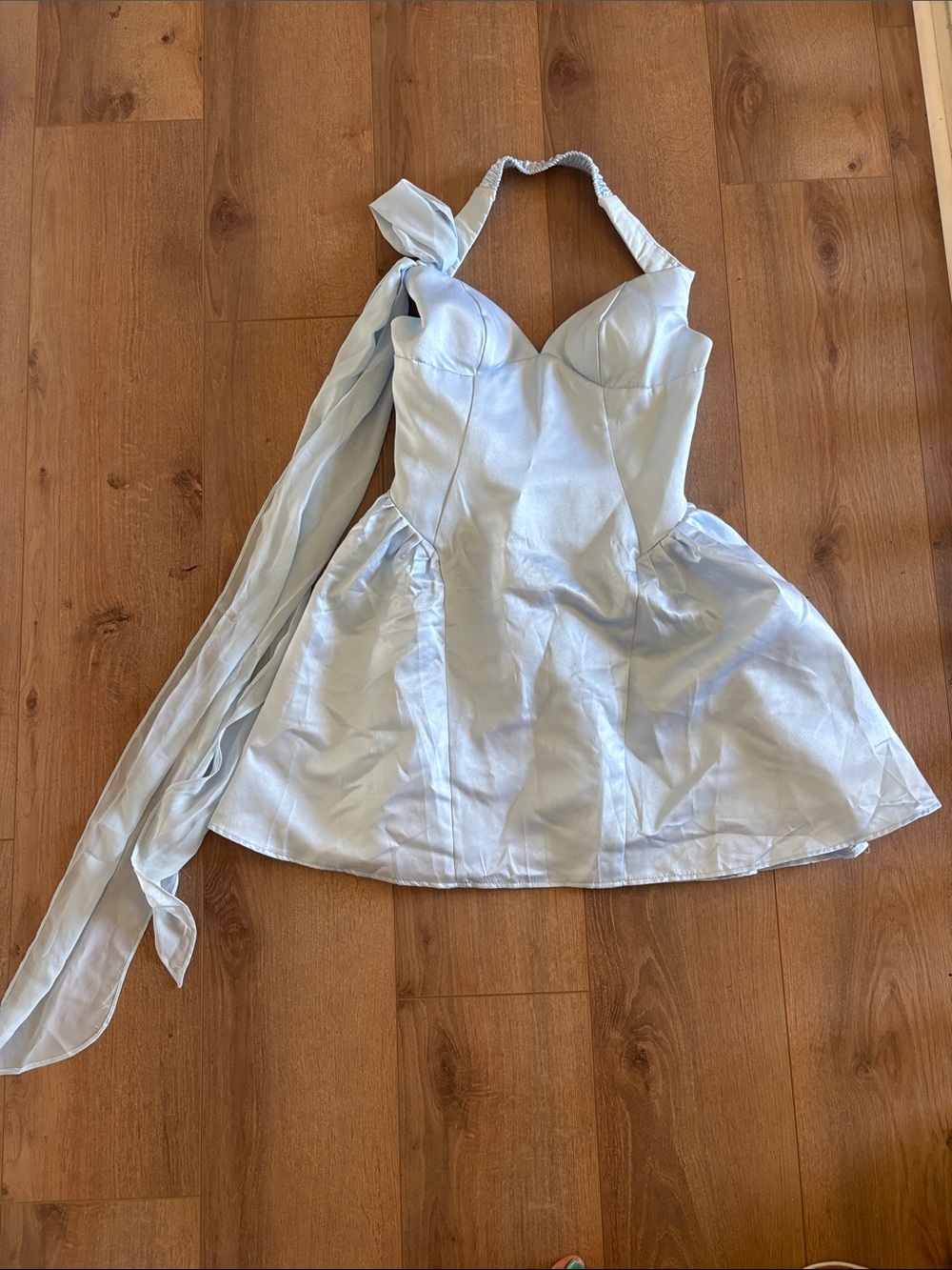 Light Blue Halter Bustier Mini Dress